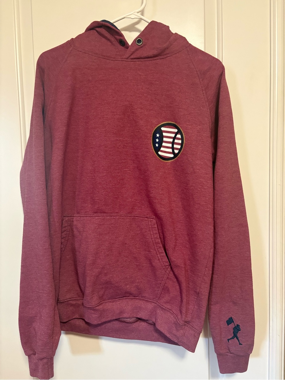 ⚾️⚾️ Baseballism- Men's Maroon Hoodie “Seam to Shining Seam” with Flag Patch 🇺🇸